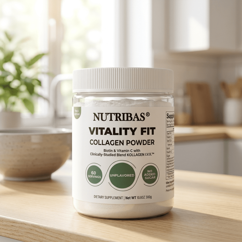 Nutribas Protein Multi Collagen Peptides Powder Whole Body Support Formula With MCT, Vitamin C, Biotin & Hyaluronic Acid , Unflavored, 11 oz