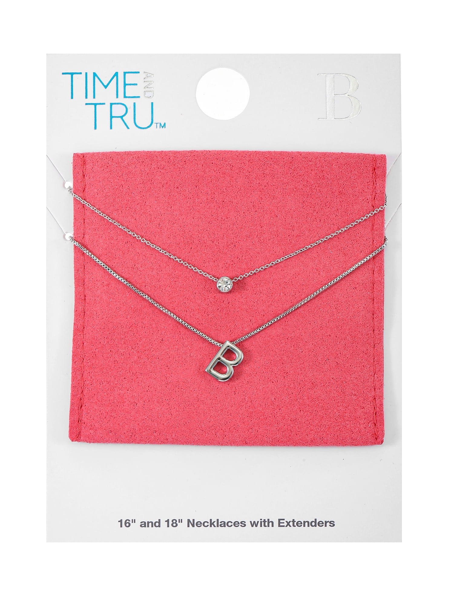 Time and Tru Silvertone Initial Letter Necklace Set, 2 Pieces, Letter B