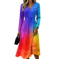 thumbnail image 2 of BOMYJESK Summer Dress Hugging Slim Beach Sexy V Neck Midi Dresses Floral Trendy Fall Office Dress Sky Blue L, 2 of 5