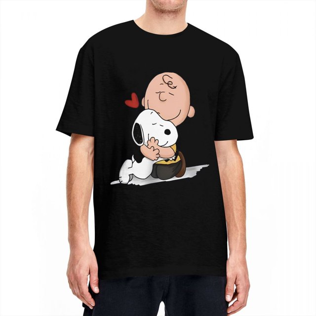 Camiseta de dibujos animados de Charlie Brown y Snoopy con forma de corazón de Peanuts, camisetas de manga corta, camisetas de algodón de cuello redondo de gran tamaño