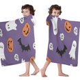 thumbnail image 4 of Purple Halloween Ghosts Skulls and Bats Hooded Bath Towel，60"x35" for Ages 3 To 12 Kids, Quick Dry Lightweight Soft Microfiber Hood Beach Towel Cover Up for Kids, 4 of 7