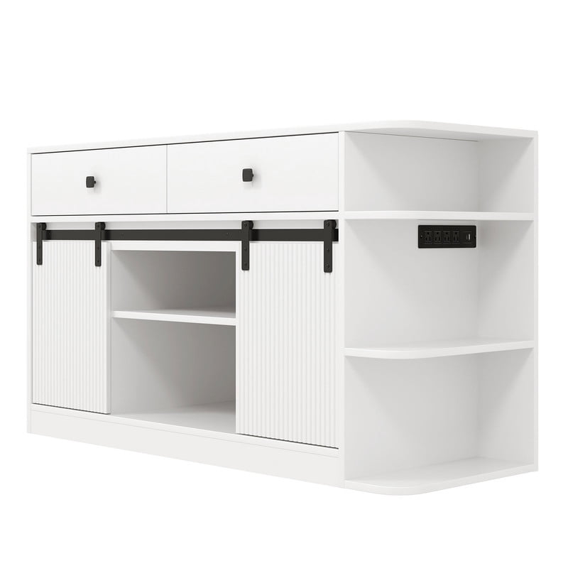 55-75 gal Fish Tank Stand with Power Outlets & LED Light, Aquarium Stand Storage Cabinet with Sliding Door
