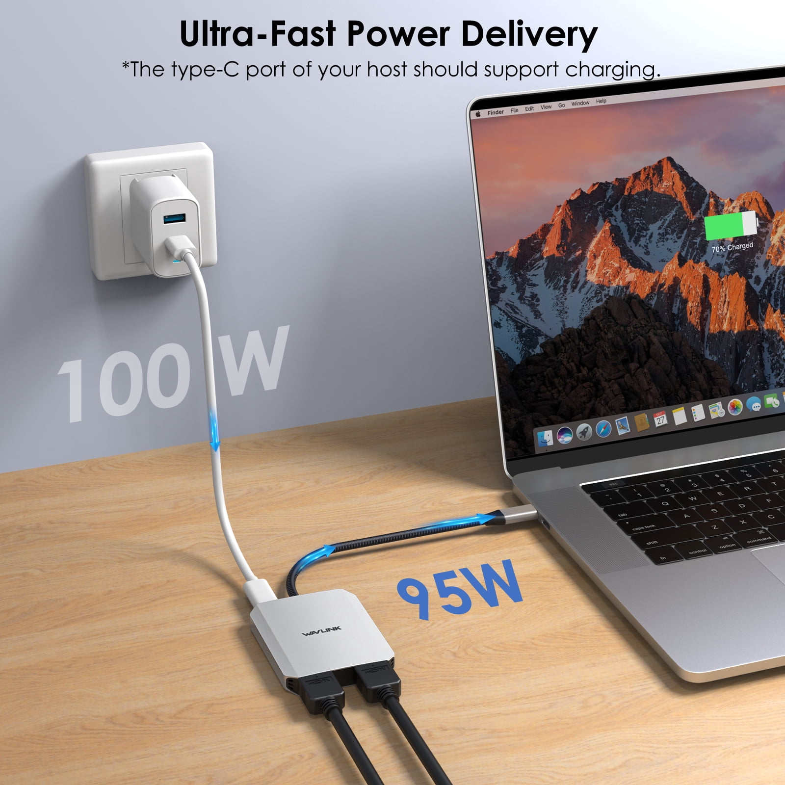 USB C to Dual HDMI Adapter, WAVLINK Dual 4K@60hz HDMI Adapter with 100W Power Delivery for Dell XPS, HP, Lenovo, Thunderbolt 3/4 Laptops, Windows Systerm Laptops Only