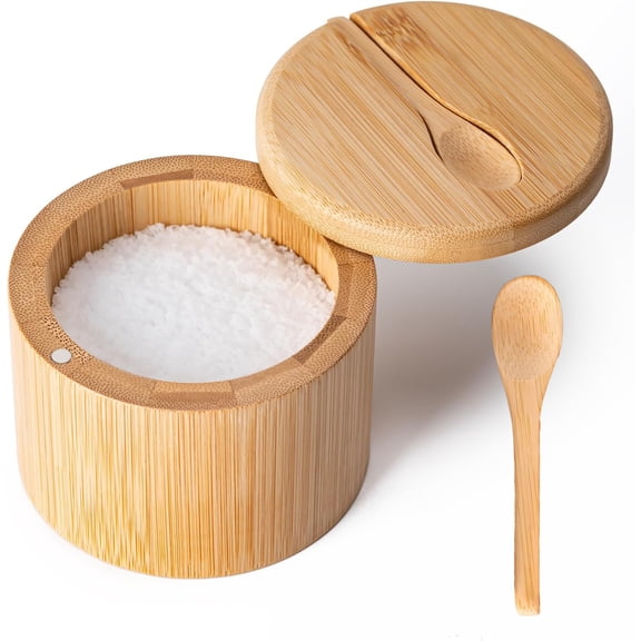 ACDANC Seasoning Containers,Bamboo Round Salt and Pepper Shakers with Lid & Spoon,Kitchen Seasoning Shaker for Storage and Organization
