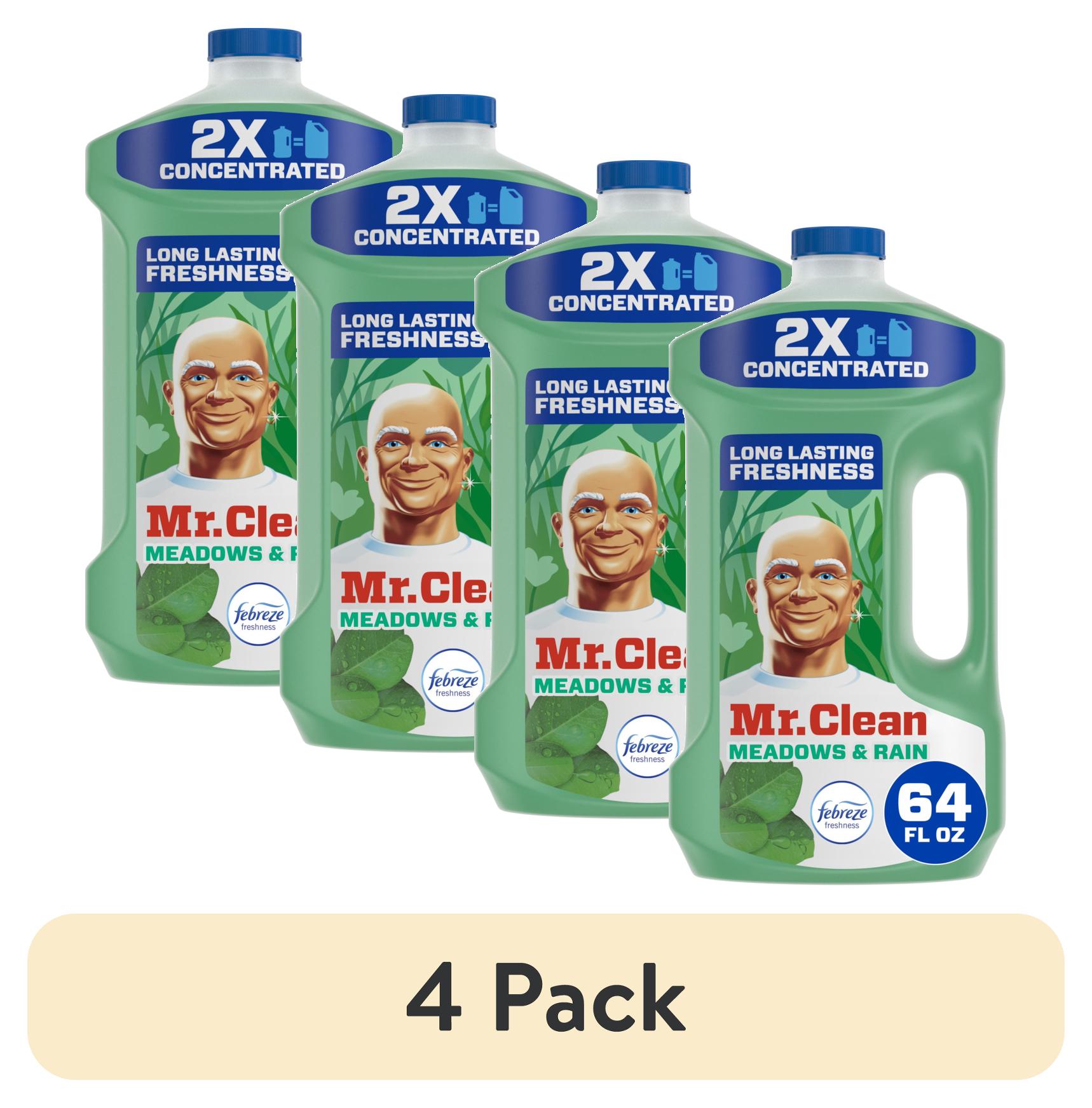 (4 pack) Mr. Clean All Purpose Cleaner, 2X Concentrated Multi Surface with Febreze Meadows & Rain Scent, 64 fl oz