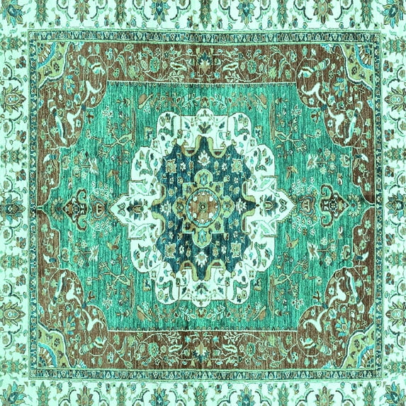 Ahgly Company Indoor Square Abstract Turquoise Blue Modern Area Rugs, 5' Square