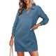 thumbnail image 2 of Vestido sudadera de manga larga con cuello de solapa y cuello en V para mujer - Vestido mini holgado de color liso, 2 of 7