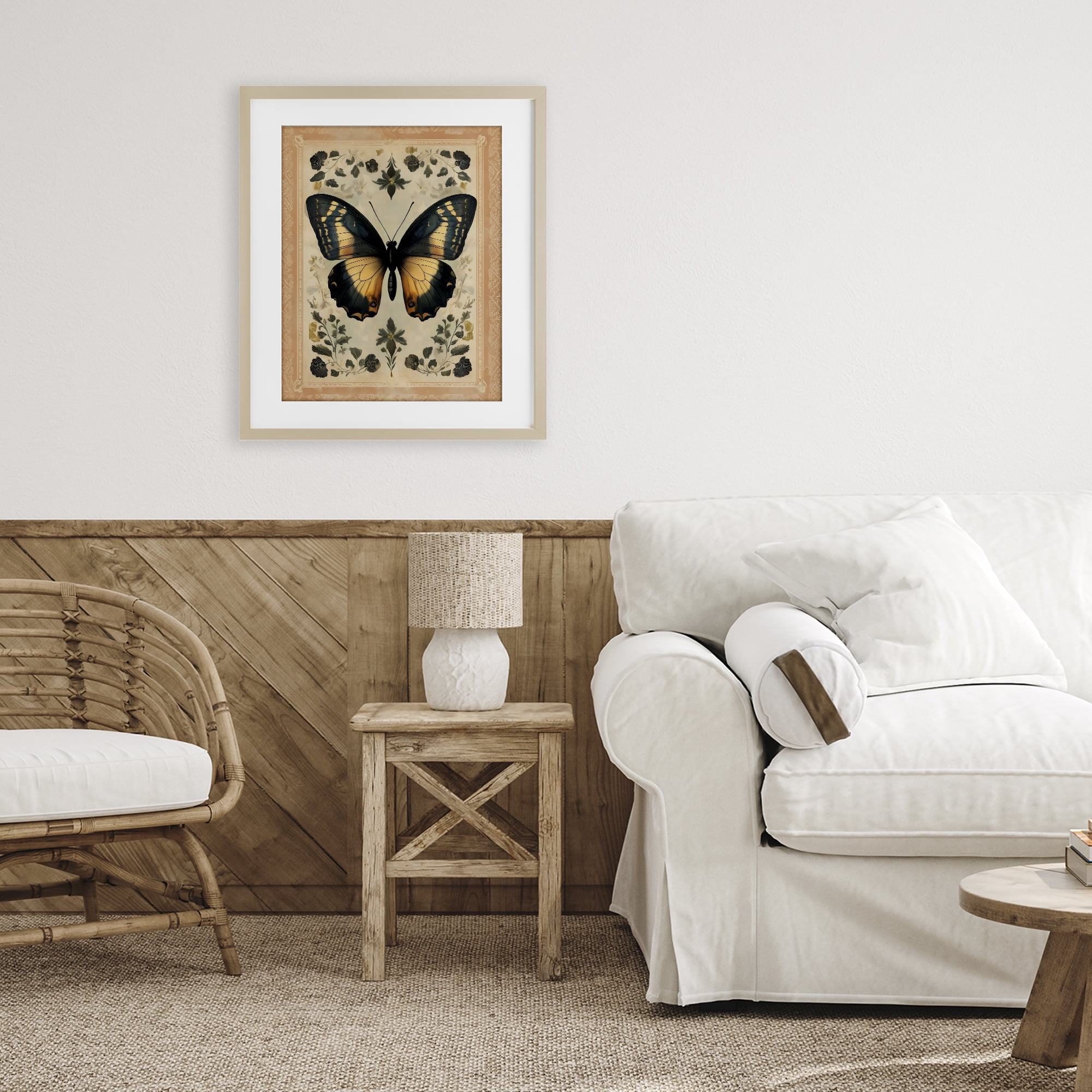 Stupell Industries Vintage Butterfly Botanical Illustration Birch Framed Print Under Glass, design by Arlington Prints