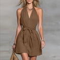 thumbnail image 3 of Iyufng Summer Dresses for Women Waist-Cinched Sleeveless Halter Dress V-Neck Casual Short Dress, 3 of 6