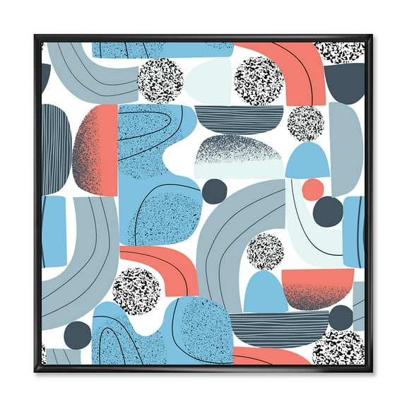 Designart 'Retro Shapes With Abstract Moons and Suns II' Modern Framed Canvas Wall Art Print