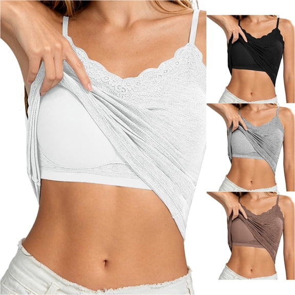 Gunia Ribbed Built In Bra Spaghetti Strap White Cami Tank Top Women Elegant Lace Trim With Built In Bra Back Everyday Wear Tank Top Women Camisole Plus Size