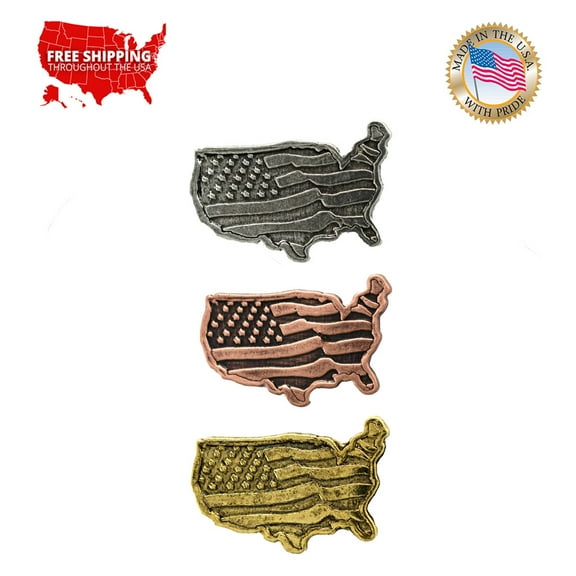 American Flag Pin, Patriotic, Outline of America, Pewter, Metal, Hat, Lapel, Brooch, Pins, Jewelry, Made in USA, Over 20 Patriotic Designs Available. Creative Pewter Designs. A1011