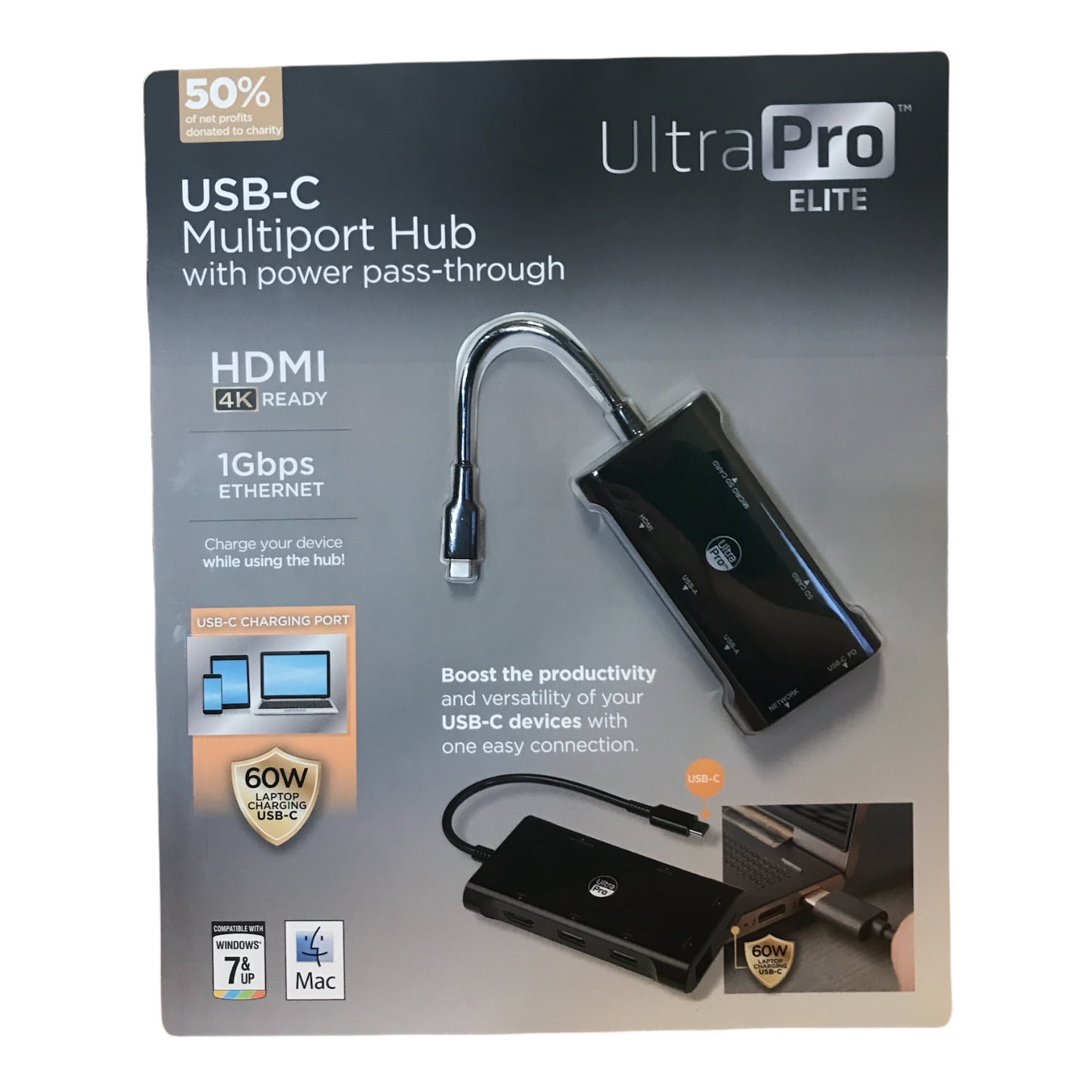 kiwi sløjfe Overgang UltraPro Elite USB-C Multiport Hub with Power Pass-Through - Walmart.com