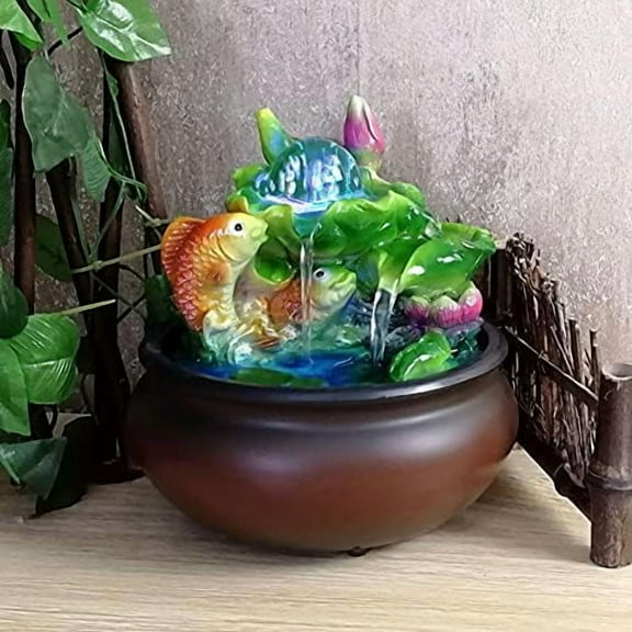 Fish Indoor Relaxation Desktop Fountains Humidifying Tabletop Water Fountain Indoor Office Decorations Waterfall Fountain for Office Living Room
