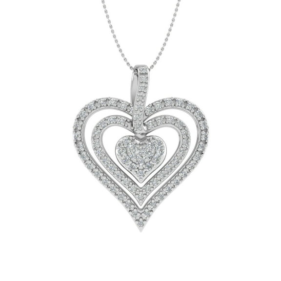 1/2 Carat Diamond Heart in Heart Pendant Necklace in 14k White Gold (Silver Chain Included) (SI1-SI2 Clarity)