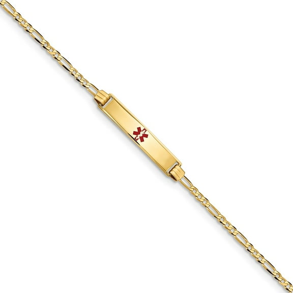 14K Yellow Gold bracelet Medical Figaro Alert Red 7 in 5.5 mm 2.5