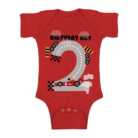 Awkward Styles Birthday Boy Race Car Baby Bodysuit Short Sleeve 2nd Birthday Party for Baby Boy Birthday Gifts for 2 Year Old Boy Race Car Party Funny Birthday Boy One Piece Top for Baby Boy