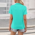 thumbnail image 4 of Inglocry Women's Polo Shirts 3/4 Length Sleeve V Neck Collared Tops Business Casual Spring Summer Blouses with Pocket Turquoise 3XL, 4 of 5