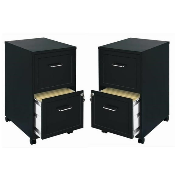 Home Square 2 Drawer Mobile Filing Cabinet Set in Black (Set of 2)