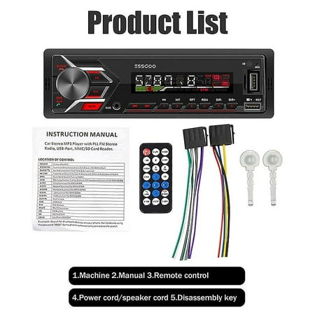Essgoo 1 Din Radio Rds Am Fm Car Stereo Mp3 Player Dual Bluetooth Usb ...