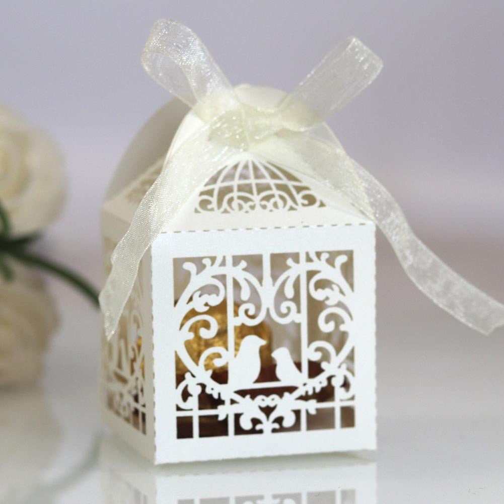 20x Hollow Out Laser Cut Candy Box Wedding Shower Party Gift Favor Bag w/ Ribbon 
