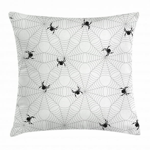 Spider Web Throw Pillow Cushion Cover Pale Colored Webs With Spiders Scary Black Insects Sticky Network Decorative Square Accent Pillow Case 16 X 16 Inches Black Pale Grey White By Ambesonne