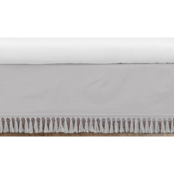 Boho Fringe Grey Dust Ruffle Crib Skirt by Sweet Jojo Designs