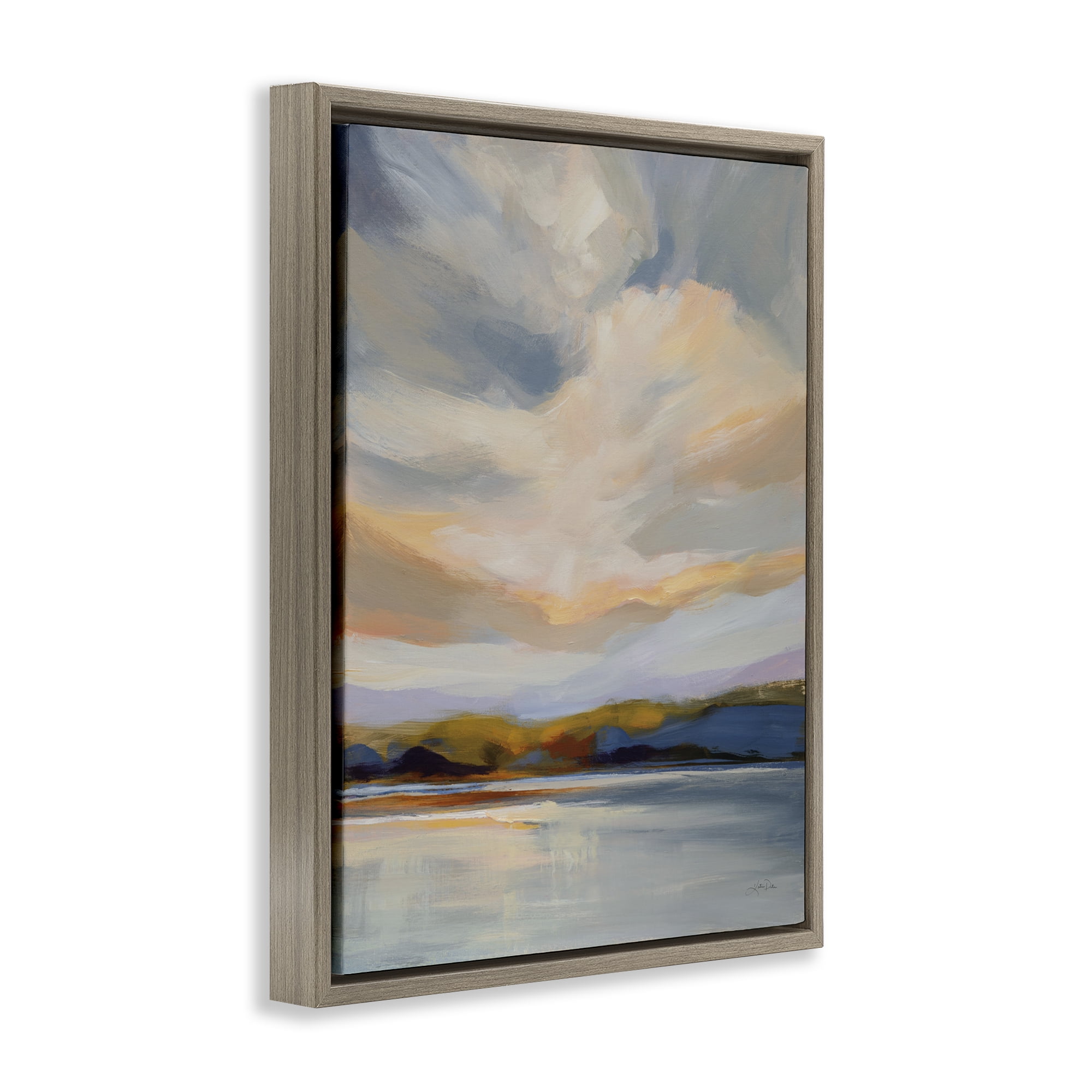 Stupell Industries Morning Glory Seascape Landscape Painting Brown Floater Framed Art Print Wall Art, 25 x 31