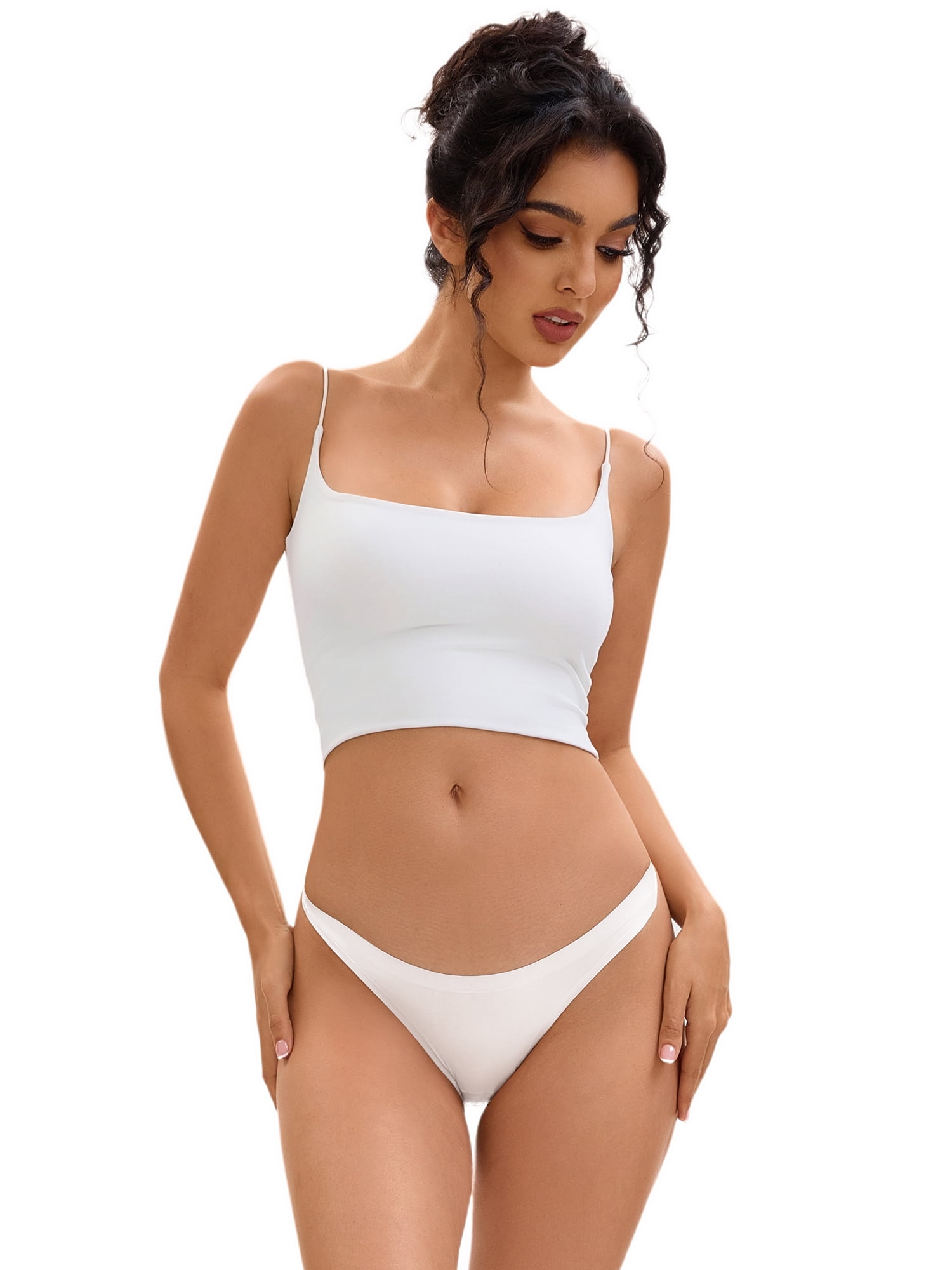 DARING DIVA Women's Satin Invisible Bikini Comfortable No-Show Thongs S White