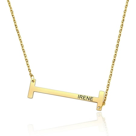 Personalized Sideways Initial Necklaces For Women Girlfriend Custom Engraved Name Stainless Steel Large Big Letters Pendant Necklace Fashion Jewelry Gift For Birthday Anniversary[Z2710]