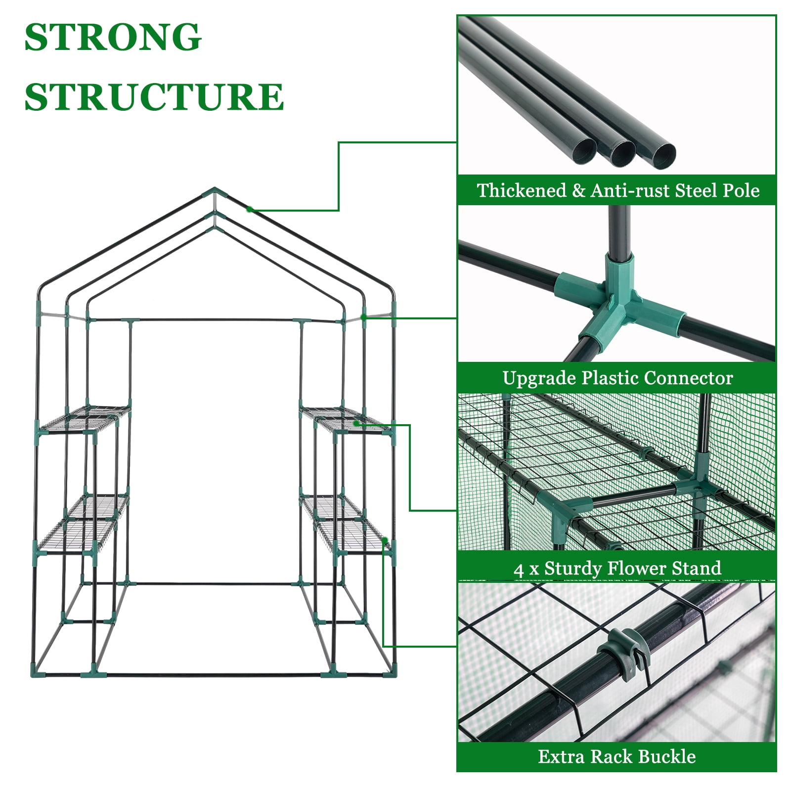 Zimtown 56" Walk-In Plant Greenhouse, 8-Tier Shelves, PE Cover, Indoor/Outdoor, Green
