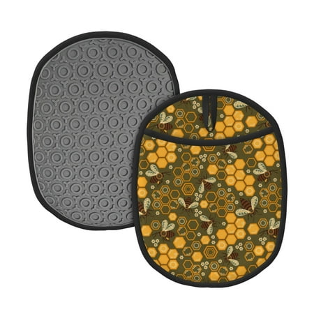 

Naloa Bees and Honeycombs Silicone Pot Holders Oven Mitts Heat Resistant Hot Pads Non Slip Pot Holder for Kitchen Baking and Cooking 9.4 x 7.5 Inches