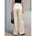 thumbnail image 6 of Women Satin Wide Leg Pants Hidden Elasticized Waistband Silk Casual Long Flowy Loose Trousers Beige S, 6 of 7
