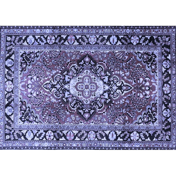 Ahgly Company Machine Washable Indoor Rectangle Medallion Blue Traditional Area Rugs, 7' x 9'