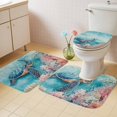 thumbnail image 4 of Blue Ocean Turtle Bathroom Rugs Set Nautical Watercolor Pink Orange Sea Coral Starfish Linen Non Slip Absorbent Bath Mats 3 Piece Set, U-Shaped Floor Mat, Toilet Seat Cover Large Size, 4 of 9