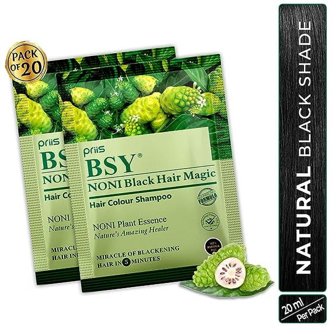 BSY Noni Black Hair Magic Hair color shampoo (20ml x 12 Sachets) | Ammonia Free Hair Color Shampoo for men,Natural Black Permanent Hair Dye Shampoo for women,Noni Fruit Hair Dye,Hair Coloring Shampoo