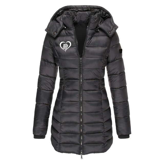 Parkas de manga larga para mujer, otoño e invierno, chaqueta holgada, mediana y larga, con estampado pequeño, chaqueta de plumón cálida, chaqueta de manga larga, abrigo para mujer