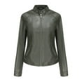 thumbnail image 1 of Women's Solid Color Long Sleeved Leather Jacket Zippered Jacket Pocket Women's Spring Short Jacket, 1 of 1