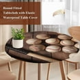 thumbnail image 4 of Baseball Round Tablecloth, Fitted Table Cover with Elastic for 45"-54" Round Tables, Farmhouse Retro Sport Theme Brown Wooden Grain Table Cloth Outdoor Indoor Dinning Party Waterproof Tablecloths, 4 of 7