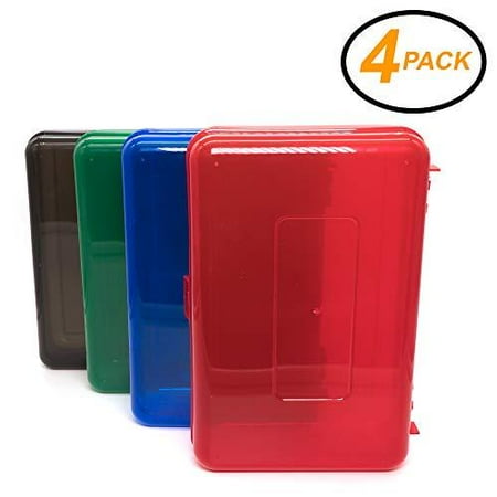 Plastic Pen Box - Emraw Pencil Box - Multipurpose Utility Box Pencil case Plastic Pencil Boxes for School Multi Function Pen Box Small Pencil Box, Long-Lasting Hard Plastic Pencil Boxes (Random 4-Pack)