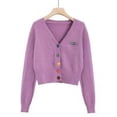 thumbnail image 2 of Camisa de punto para mujer, suelta, retro, de manga larga, con botones, suéter, abrigo de otoño, morado Inevent AP001150-03B, 2 of 7