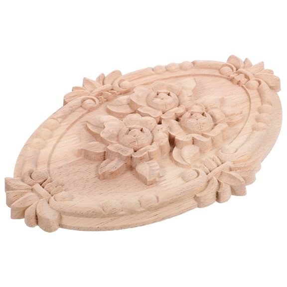 HEMOTON Khaki Wooden Carving Applique for Doors and Windows Unpainted Vintage Embossed Decor 7.5 x 9.2 Inches