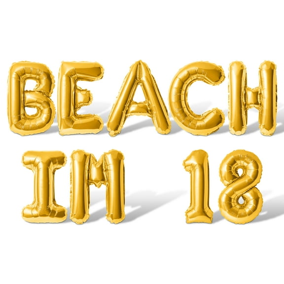 Letter Balloons - BEACH IM 18 16" Inch Alphabet Letters Foil Mylar Balloon 18th Birthday Party Banner (Gold)