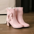 thumbnail image 5 of KIJBLAE Women's Ankle Boots Block Heel Bowknot Buckle Faux Leather Chunky Heel Booties Short Boots Round Toe Zipper Dress Boots Pink 35, 5 of 9