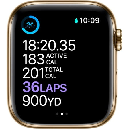 Apple Watch Series 6 GPS + Cellular, 44mm Gold Stainless Steel Case with Deep Navy Sport Band - Regular