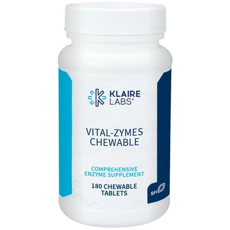 Chewable Digestive Enzymes - Klaire Labs Vital-Zymes - Broad Spectrum, DPP-IV Activity for Kids & Adults to Help Breakdown Proteins, Fats, Carbs, Sugars & Fibers (180