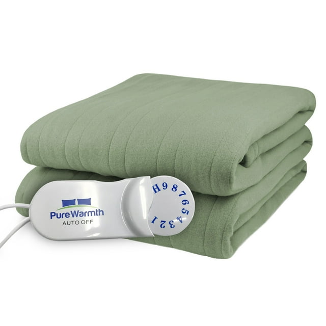 Pure Warmth Comfort Knit Fleece Electric Heated Warming Throw Blanket Sage Green