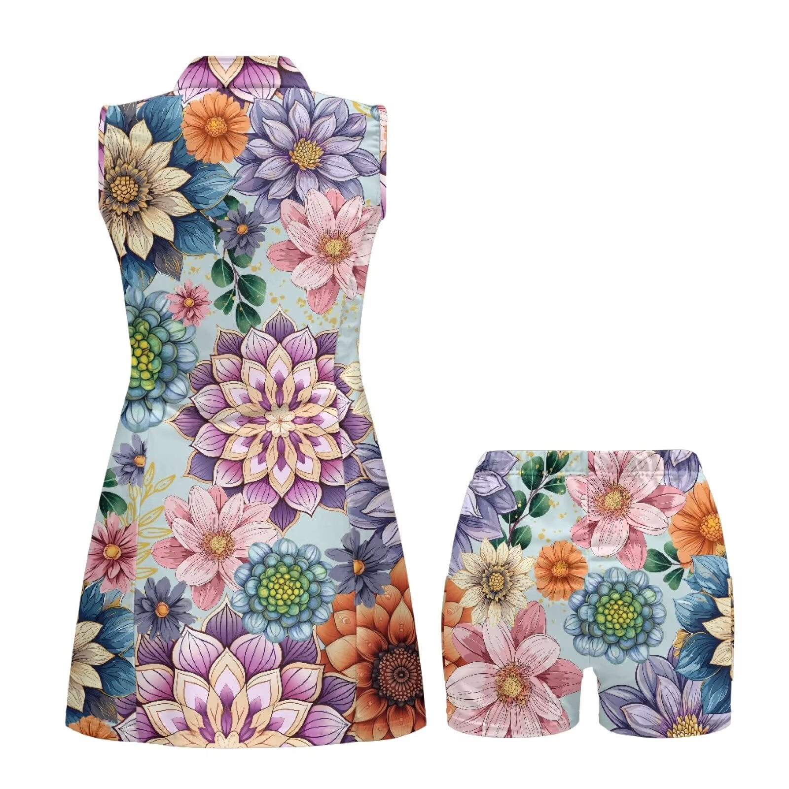 Yuyamidu Boho Mandala Floral Golf Dress for Women Elastic Workout Dress Polyester Womens Golf Clothes Size XS Build in Shorts with Pockets Summer Outfits