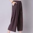 thumbnail image 7 of WAYUTE Yoga Pants Women High Waisted Elastic Waist Loose Linen Cropped Wide Leg Solid Color Trouser Loose Fit Daily Wear M, 7 of 7