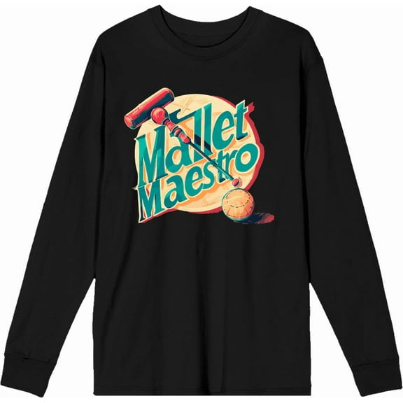 Croquet Mallet Maestro Adult Black Crew Neck Long Sleeve Tee-3XL